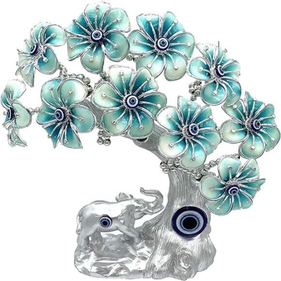 Blue Evil Eye Tree Bonsai Elephant Home Office Decor Turkish Nazar Lucky Ornamen - Picture 7 of 7